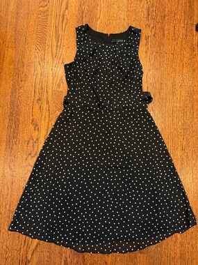 Chetta B Black & White Polka Dot Midi Dress with Waist Belt - size 12